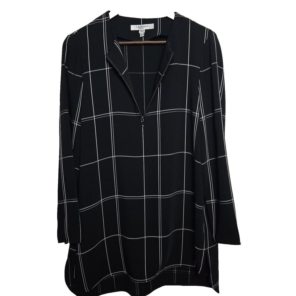 LK Bennett Plaid Tunic Long Sleeve 1/4 Zip Womens 10